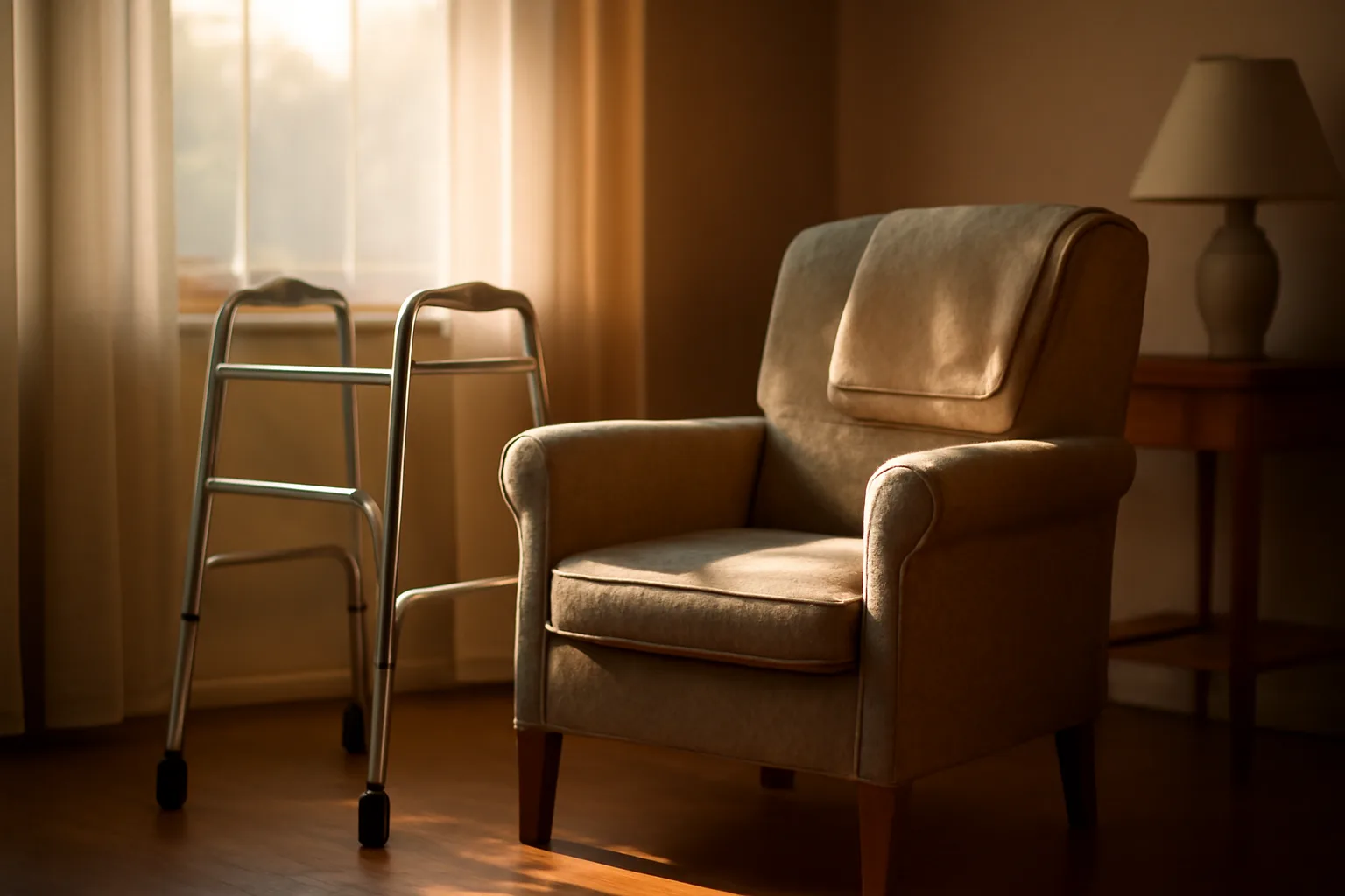 Sunlit living room in a small residential care home used for short-term assisted living stays