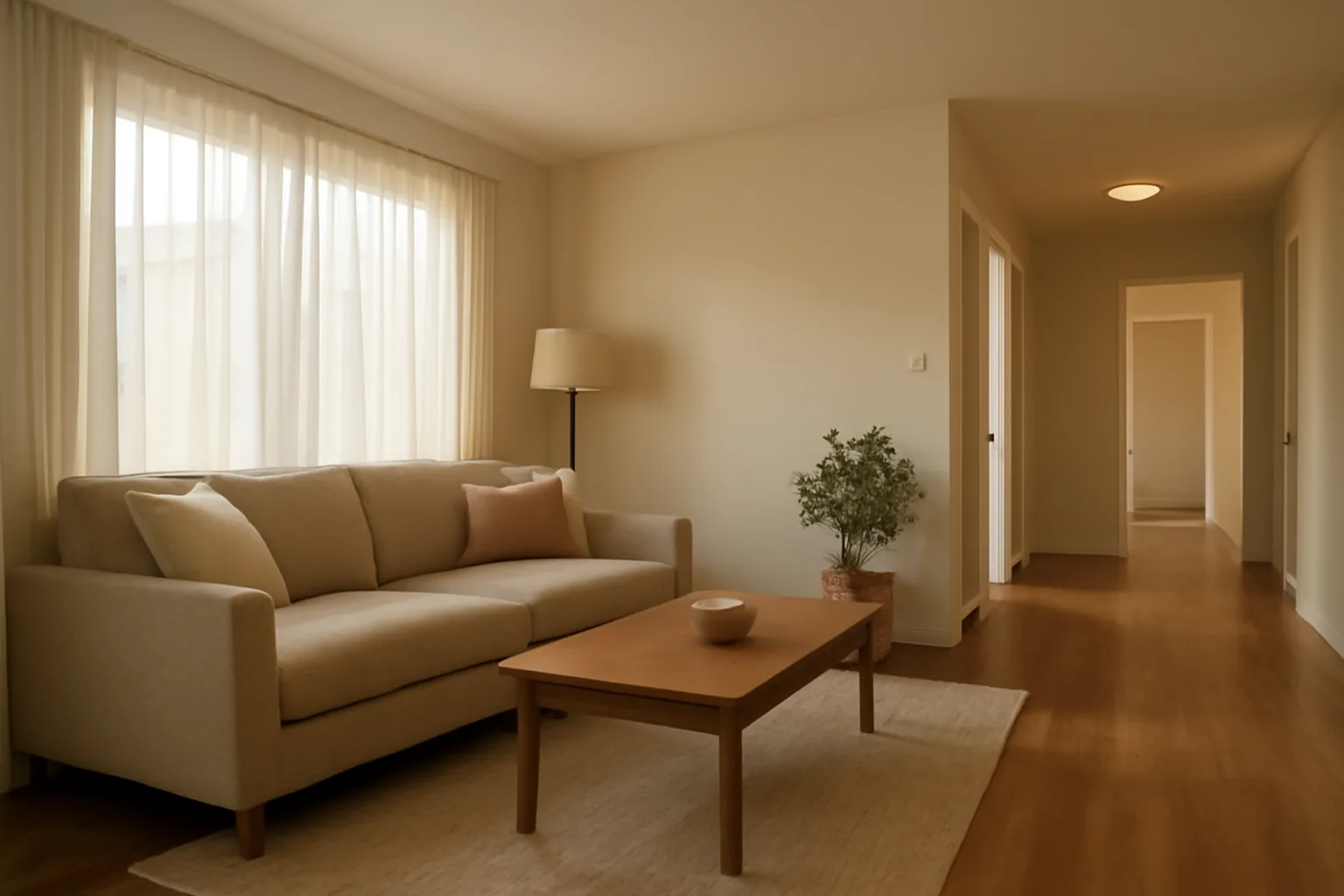 Bright living room interior of a residential group home setting
