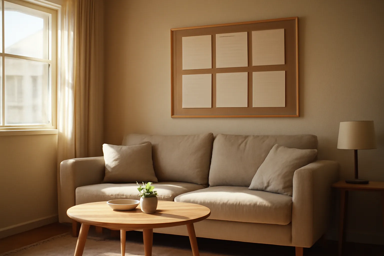 Group home living room with house rules posted on bulletin board