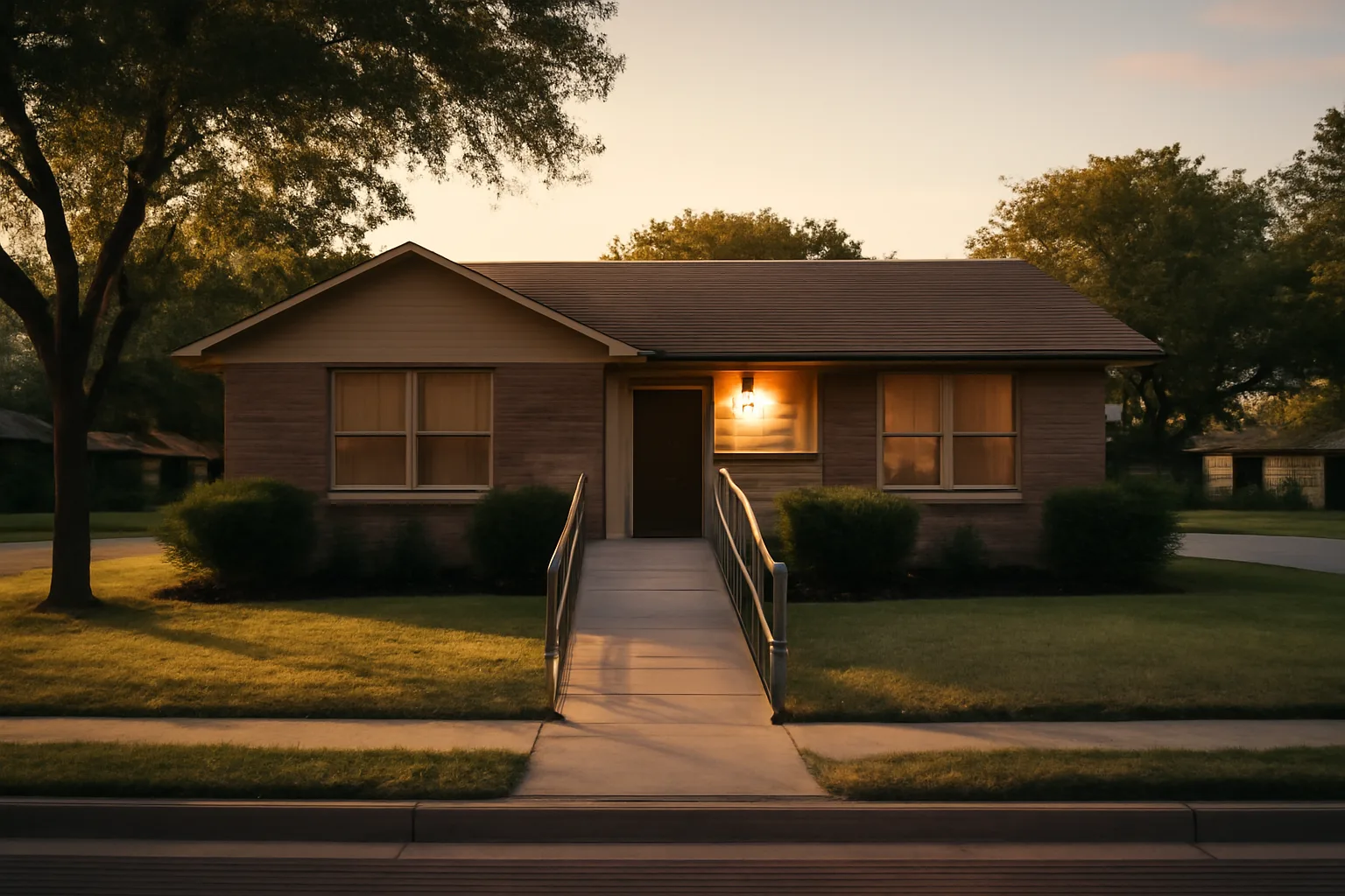 Single-story Texas home with wheelchair ramp representing adult foster care licensing