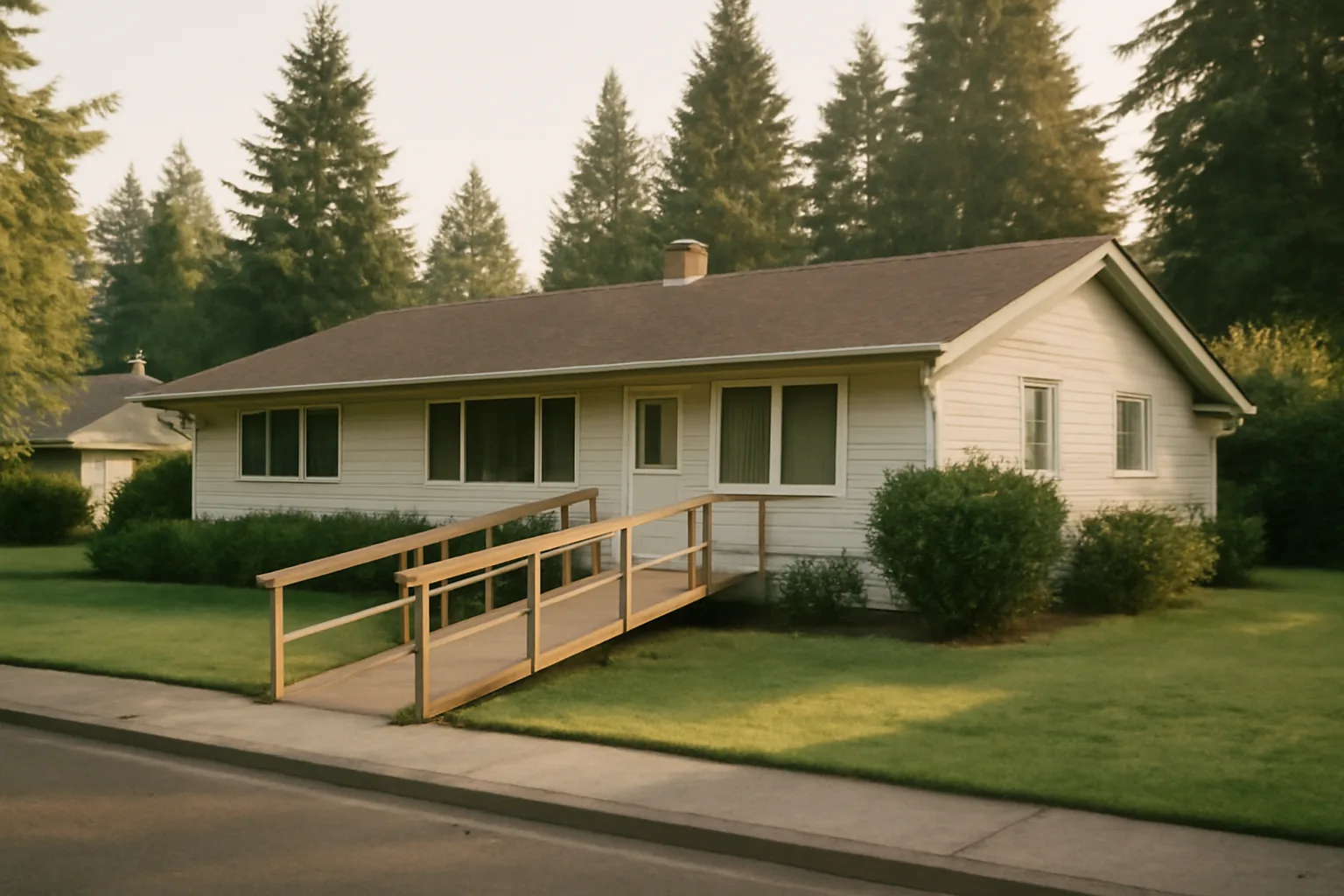 Ranch-style house with wheelchair ramp representing an Oregon adult foster home