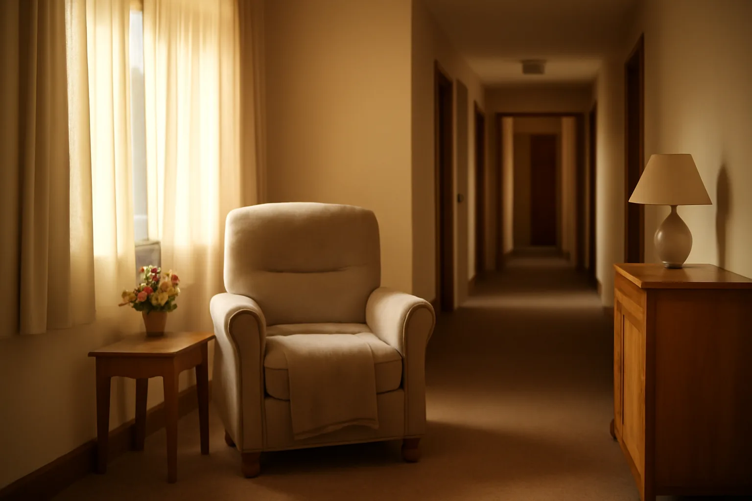 Living room in a small Arizona residential assisted living home with afternoon light