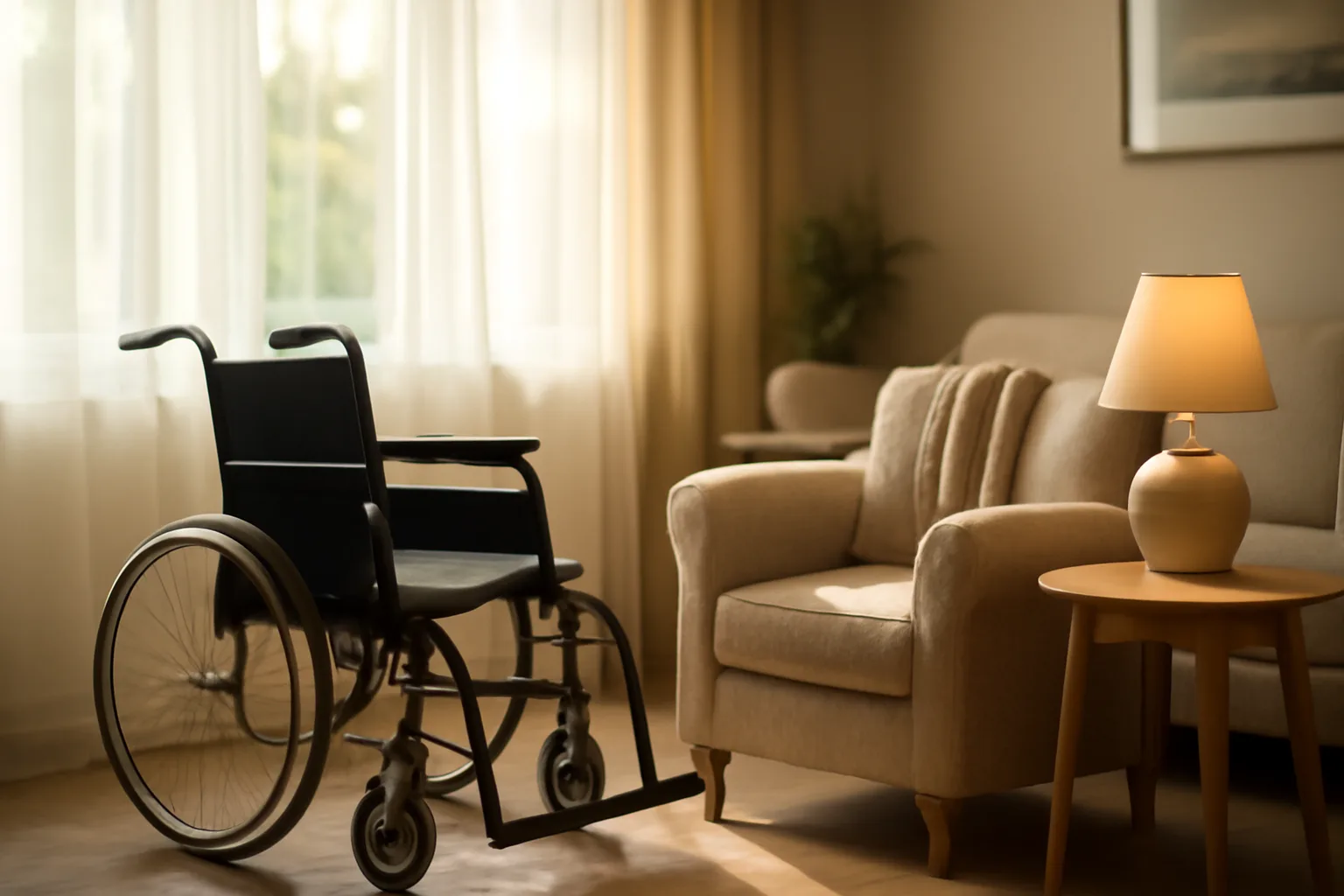 Sunlit living room in a residential assisted living home in Colorado