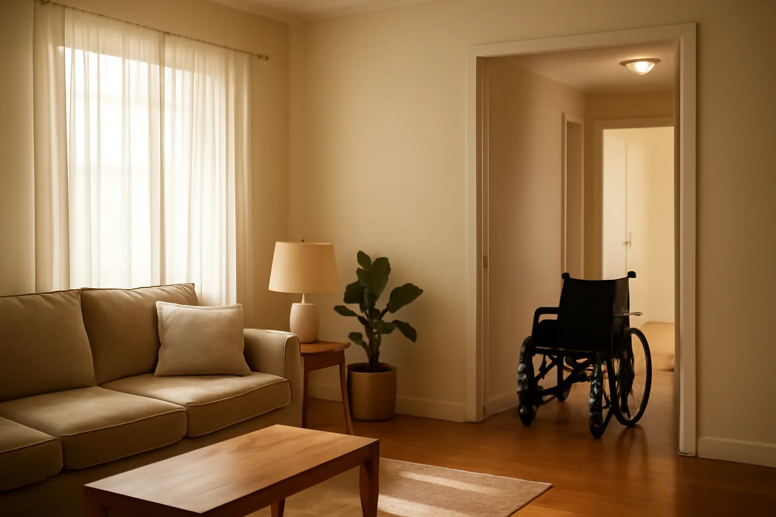 Sunlit living room hallway inside a licensed Utah assisted living facility