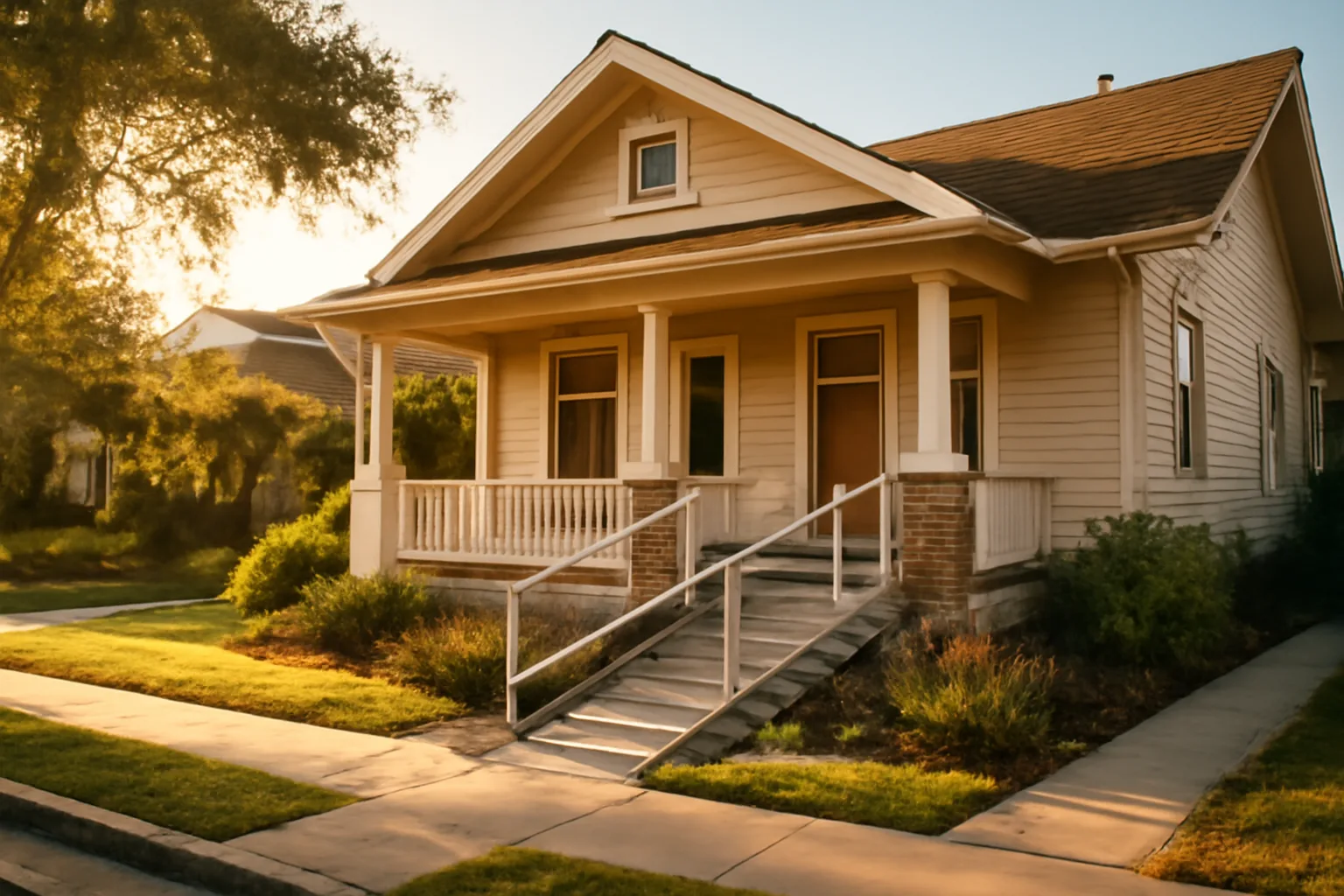 Single-family style home with wheelchair ramp used for California assisted living licensing