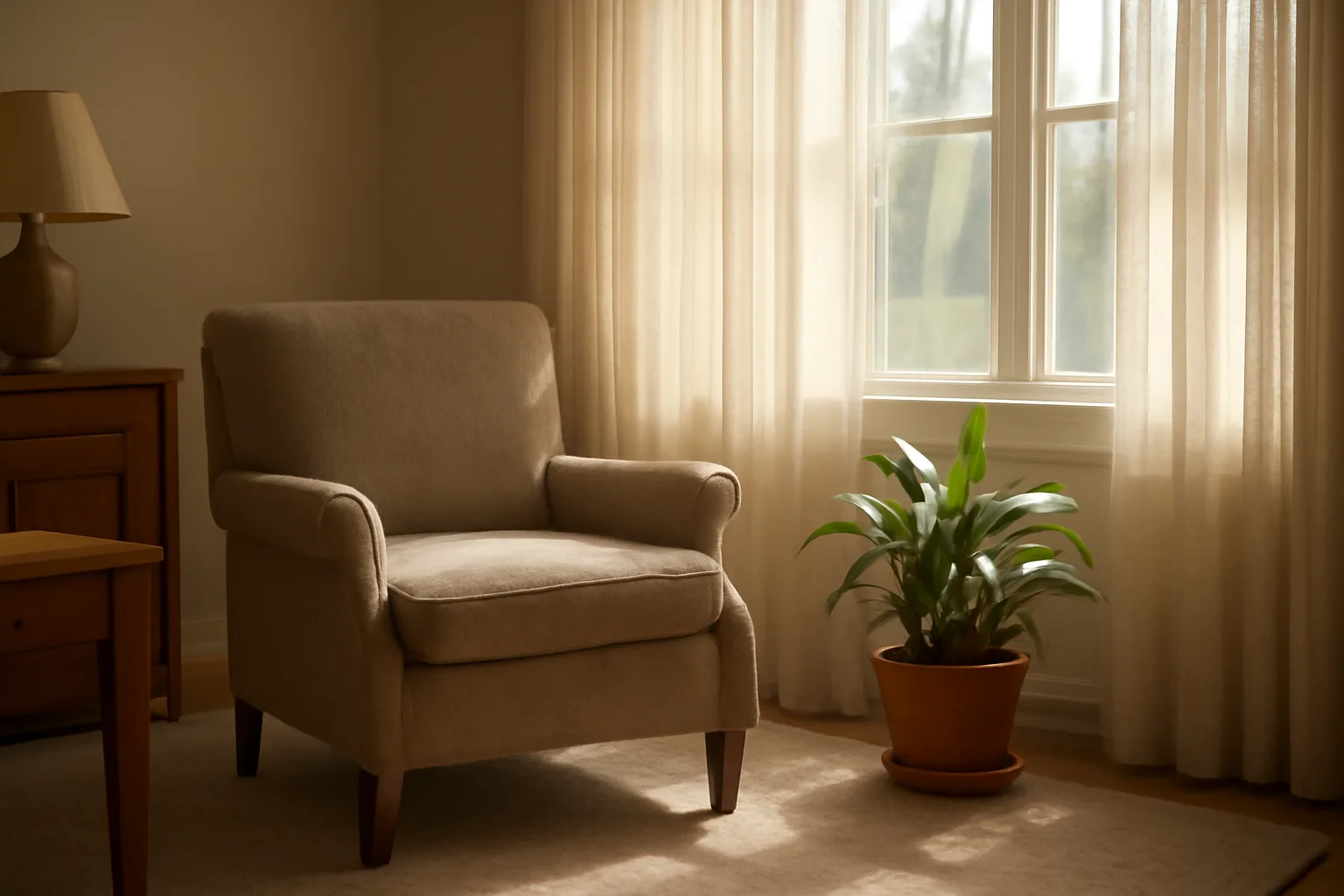 Sunlit living room interior representing assisted living in California residential care