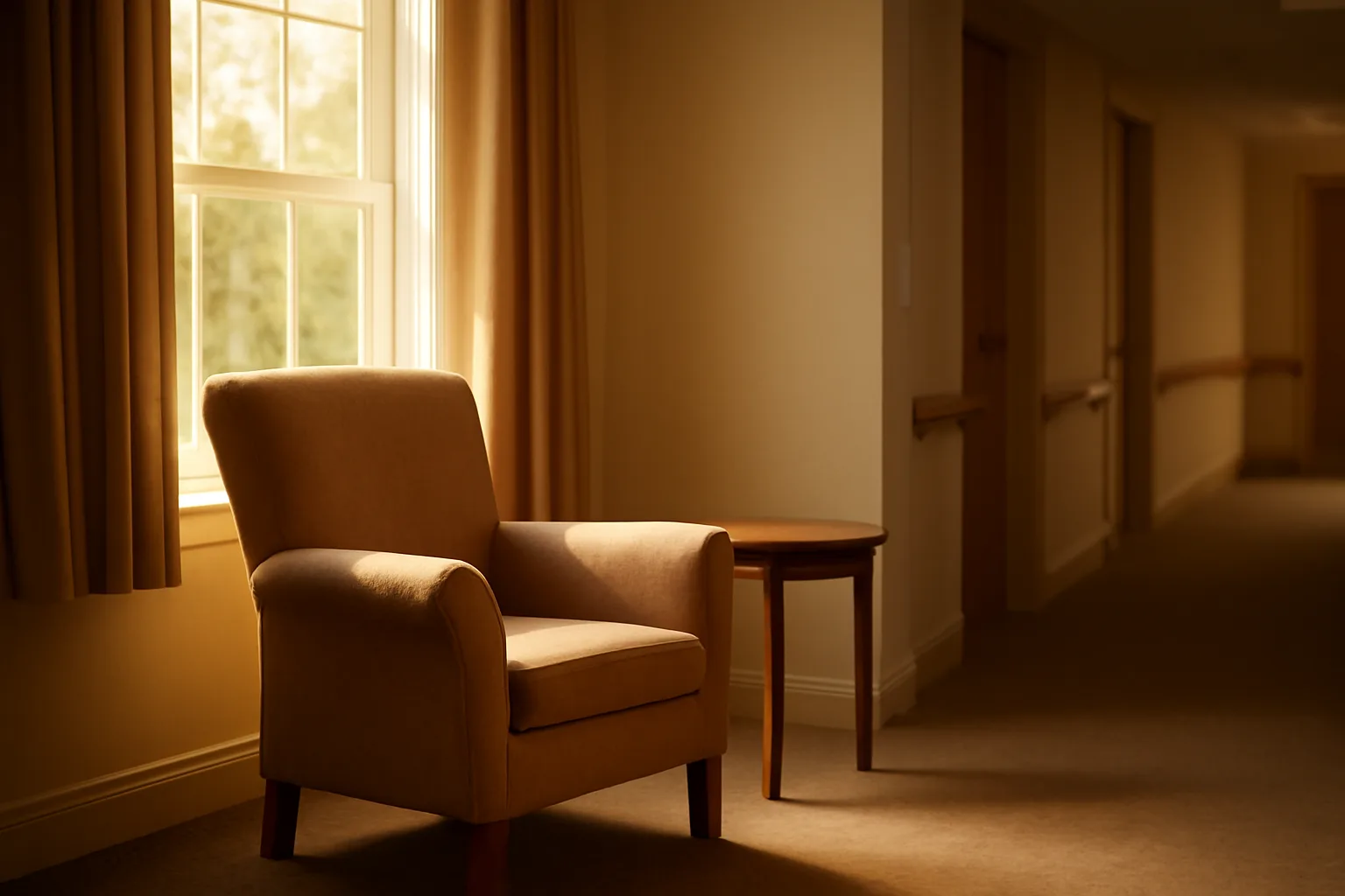 Sunlit living room hallway in a licensed assisted living residence in Colorado
