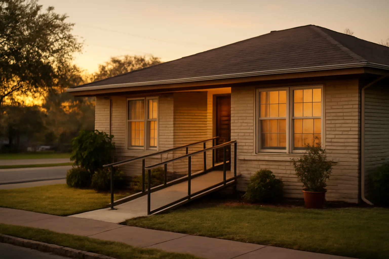 Single-story residential care home exterior representing an assisted living license Texas facility