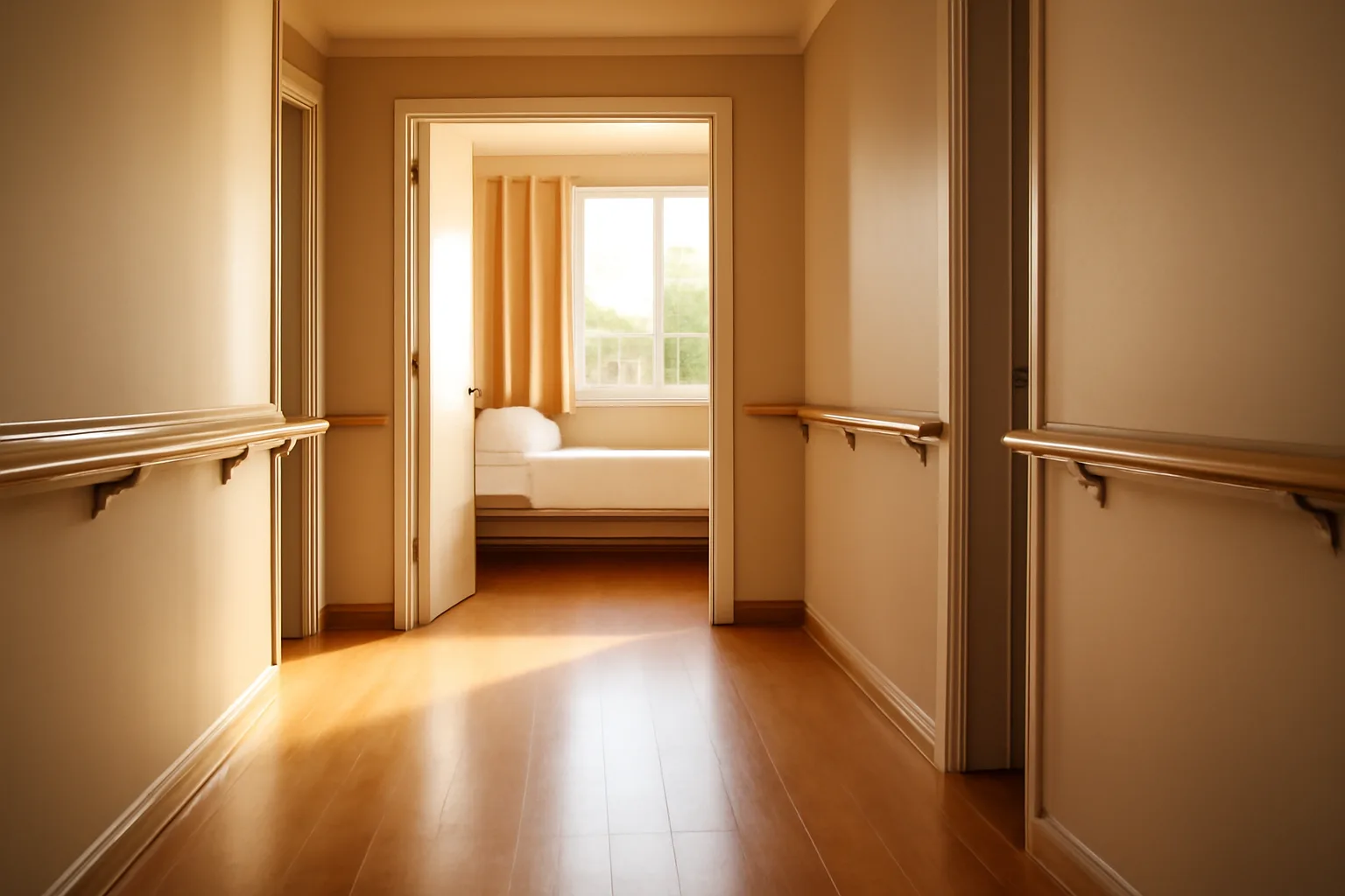 Sunlit hallway inside a licensed assisted living residential care home