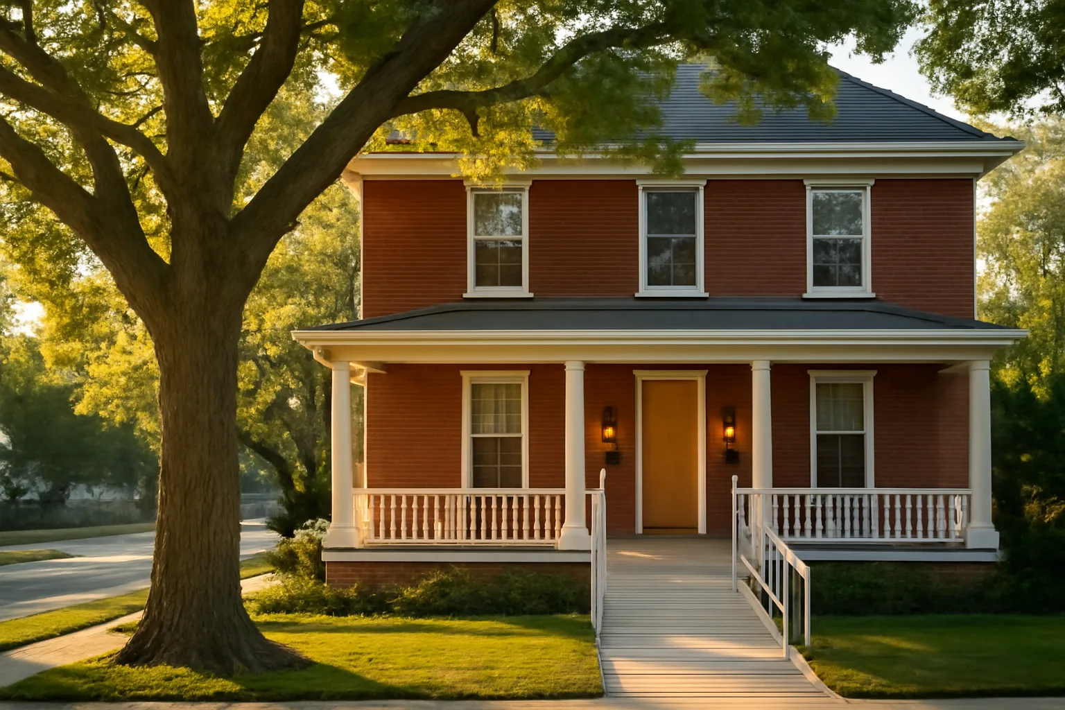 Indiana assisted living facility exterior with accessible entrance ramp