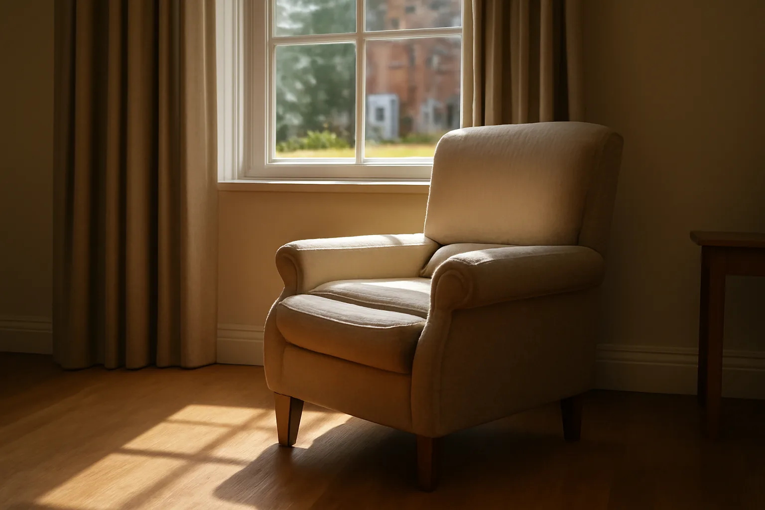 Sunlit living room in a licensed assisted living residential care home