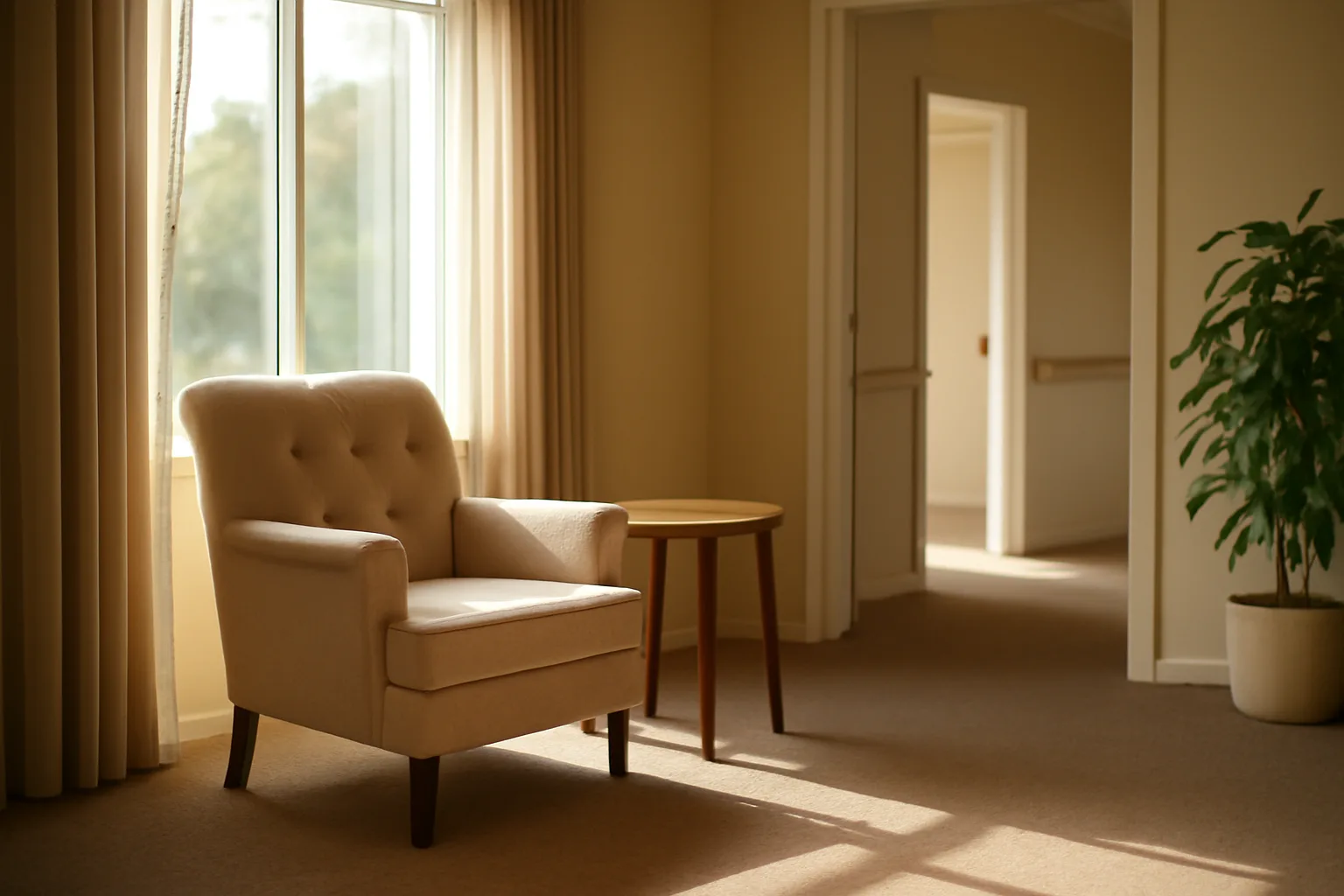 Sunlit living room in a California residential care home used for assisted living license lookup context
