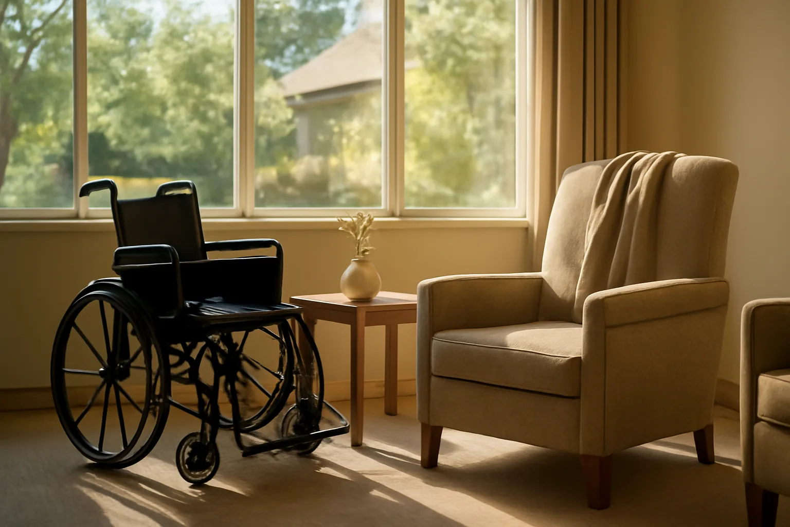 Sunlit living room inside a California assisted living residential care home