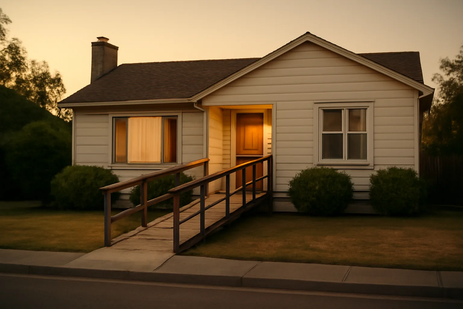 Single-story residential home with wheelchair ramp representing a licensed group home