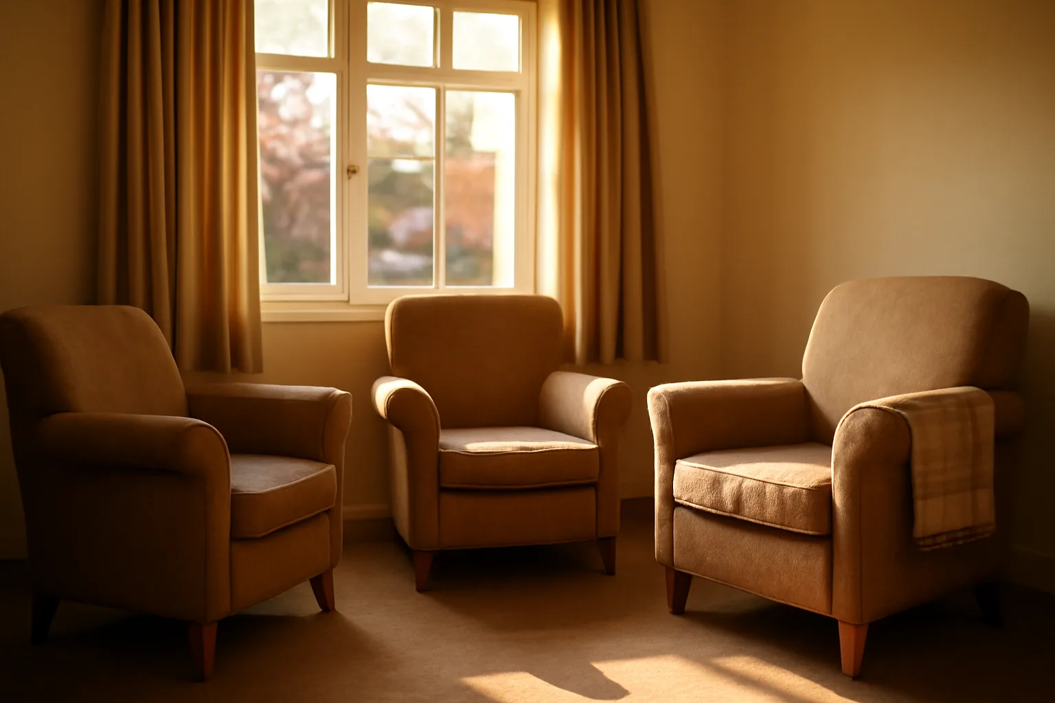 Sunlit living room in a small residential assisted living home in Pocatello