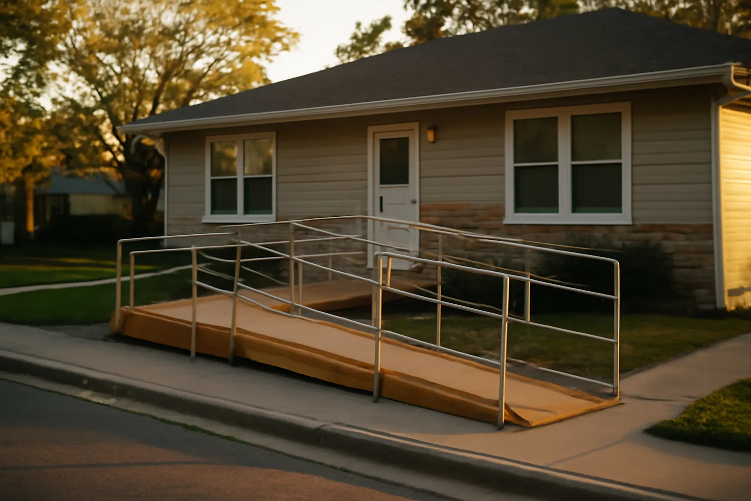 Single-family home converted for residential assisted living with an accessibility ramp