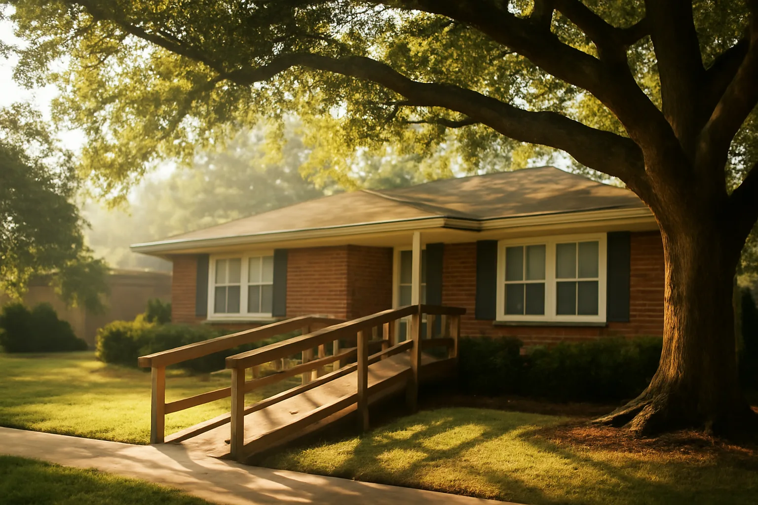 Single-story residential home exterior representing assisted living in Huntsville, Alabama
