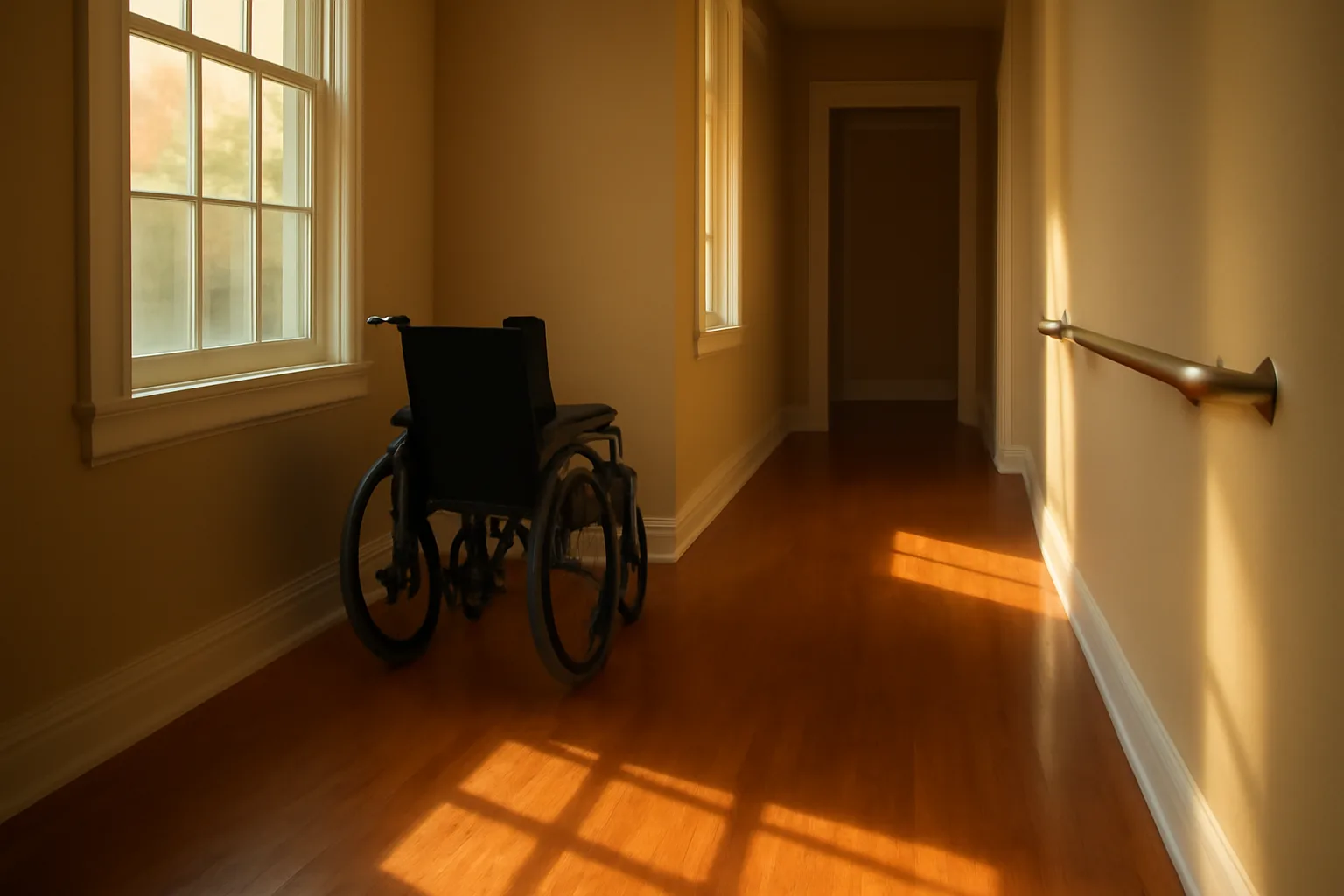 Hallway with grab bar inside a converted Ohio group home residence