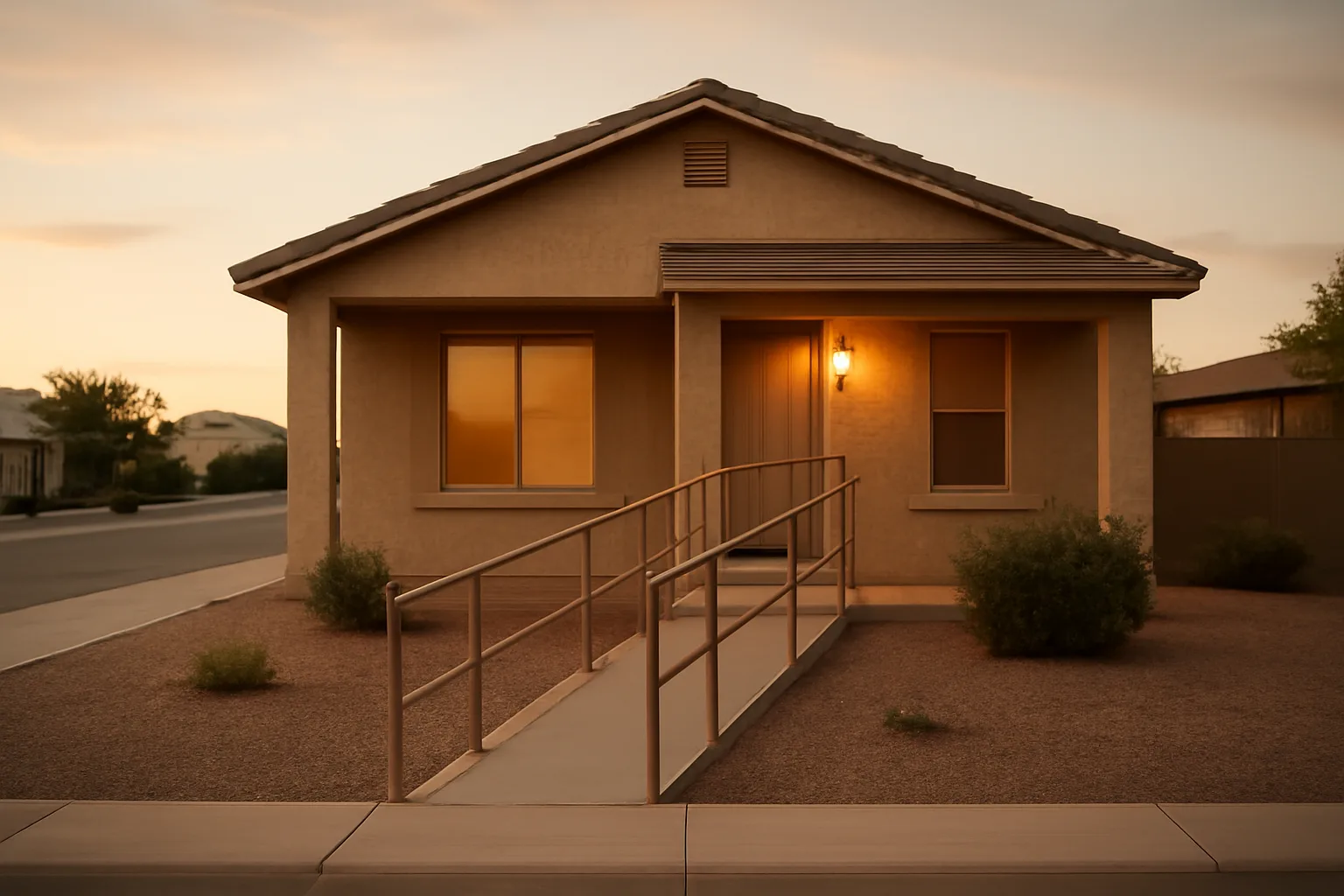 Single-story Arizona residential home with wheelchair ramp representing group home licensing