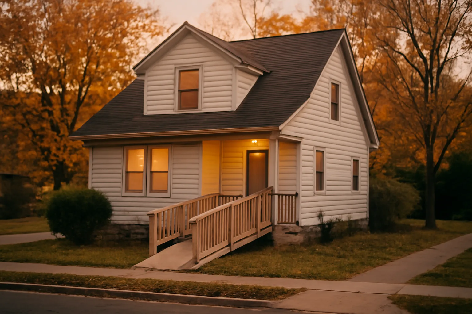 Suburban house with wheelchair ramp representing group home licensing in Ohio