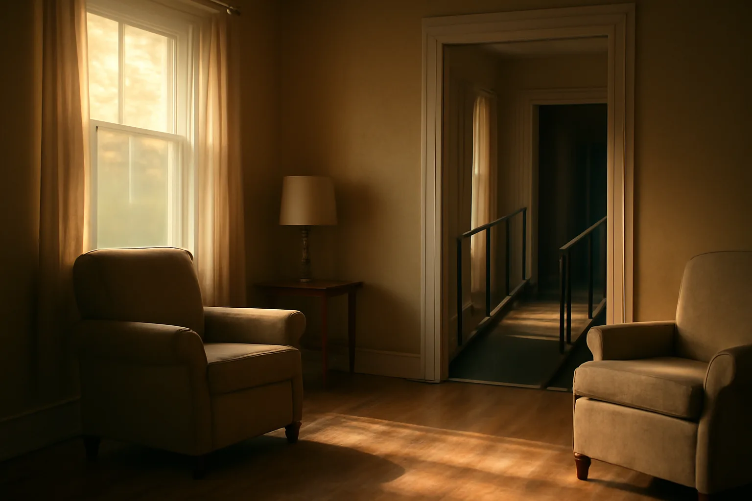 Sunlit living room in a residential care home showing group home requirements in Ohio