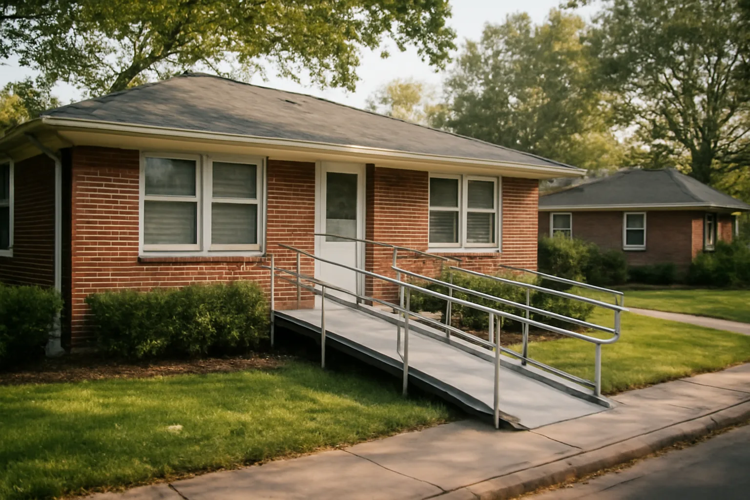 Brick ranch-style house with wheelchair ramp used as a licensed group home
