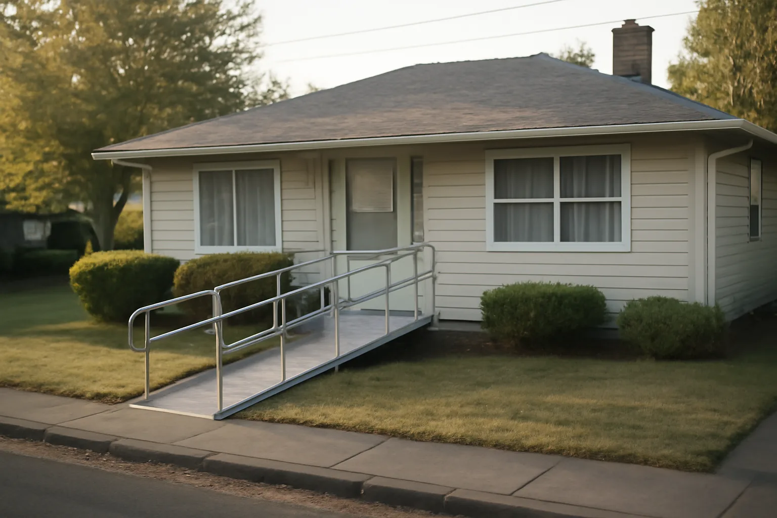Single-story residential home with wheelchair ramp representing group home rules and regulations