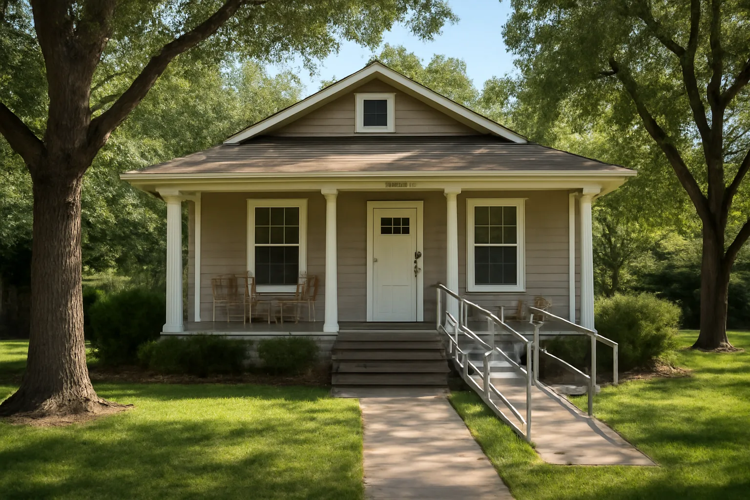 Residential house with a wheelchair ramp illustrating a licensed group homes definition