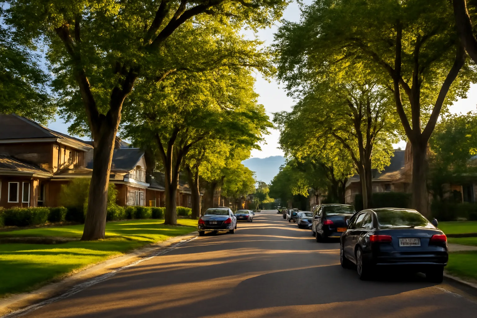 Residential street in Denver neighborhood with single-family homes and trees