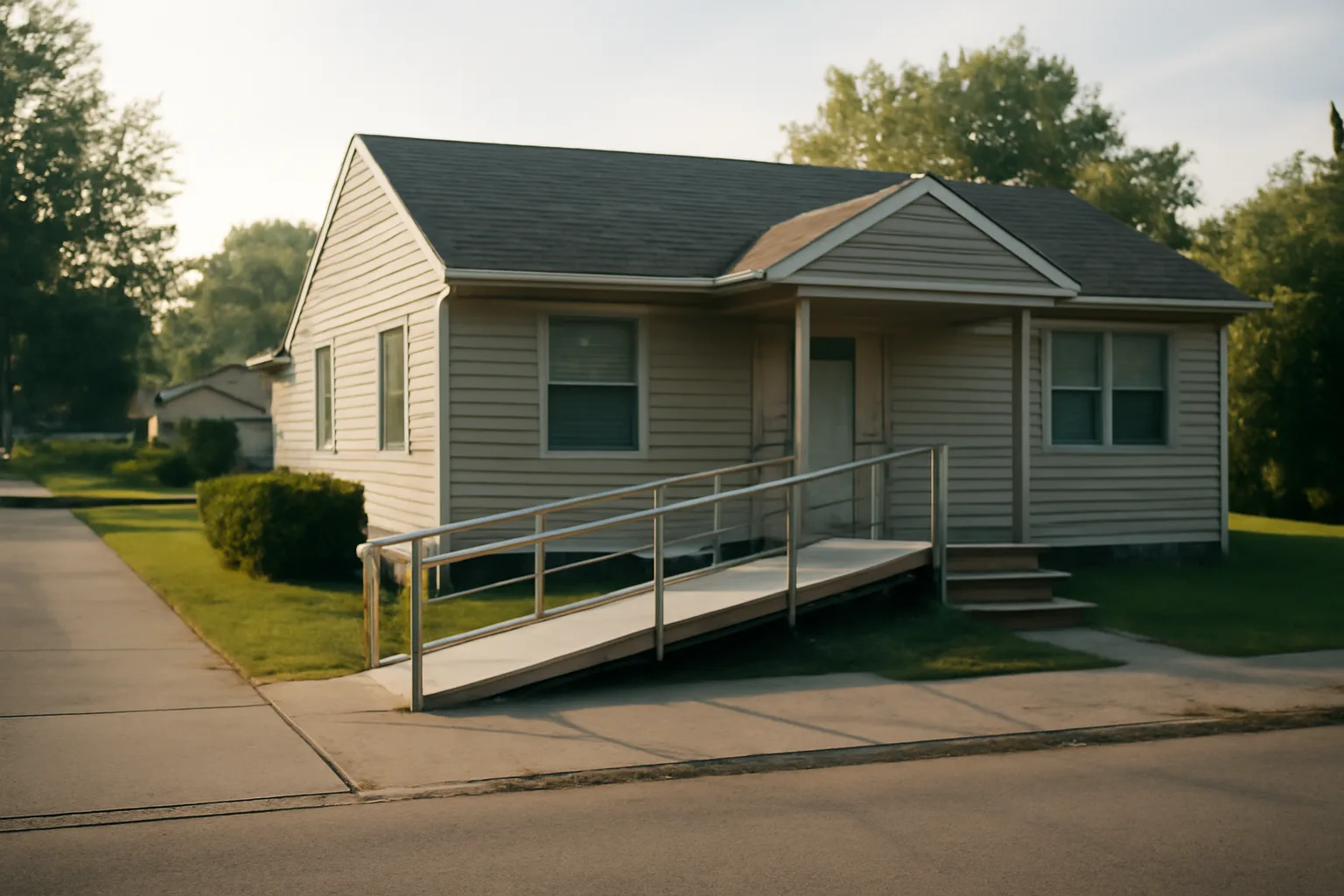 Residential house with wheelchair ramp representing group home startup costs and setup