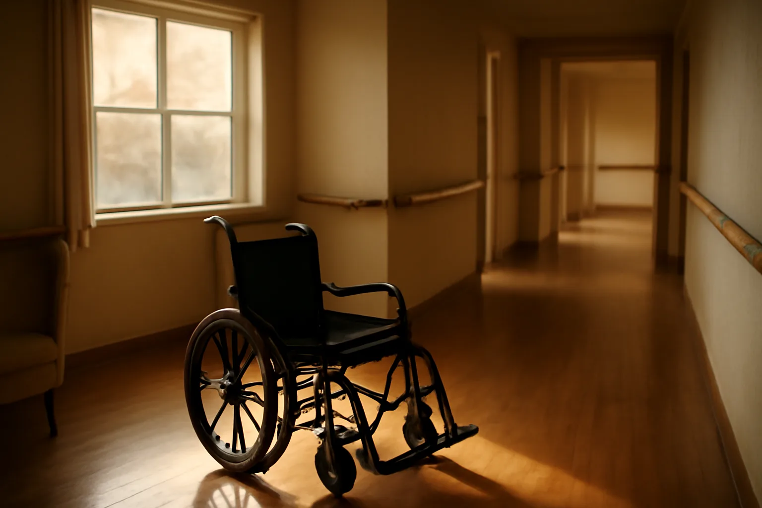 Hallway with grab bars inside a licensed assisted living residential care home