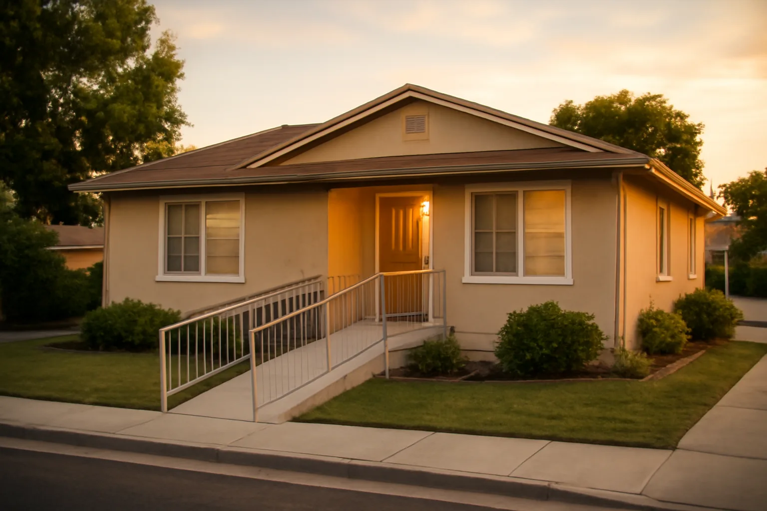 Small licensed residential care home exterior representing a California group home license