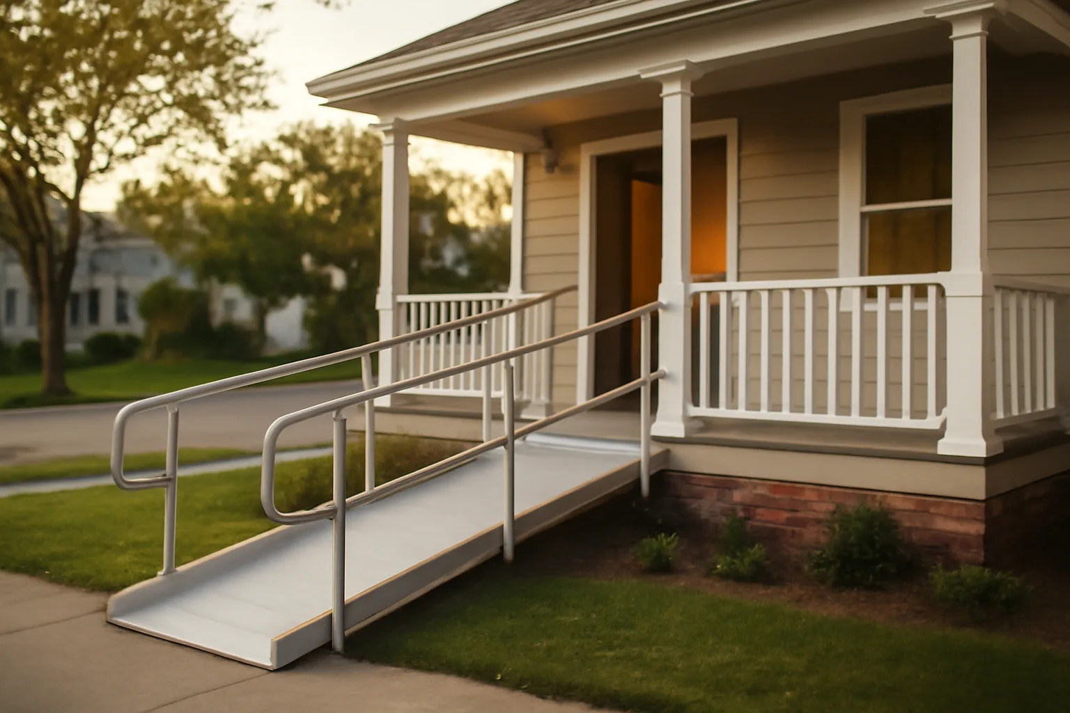 Single-family home with wheelchair ramp representing a licensed group home property
