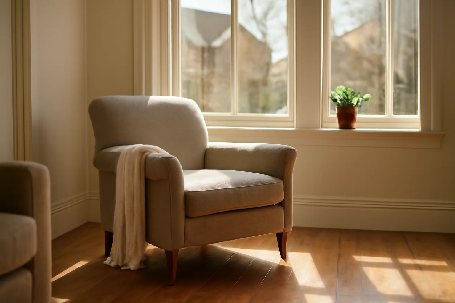 Sunlit living room in a residential home preparing for an assisted living license