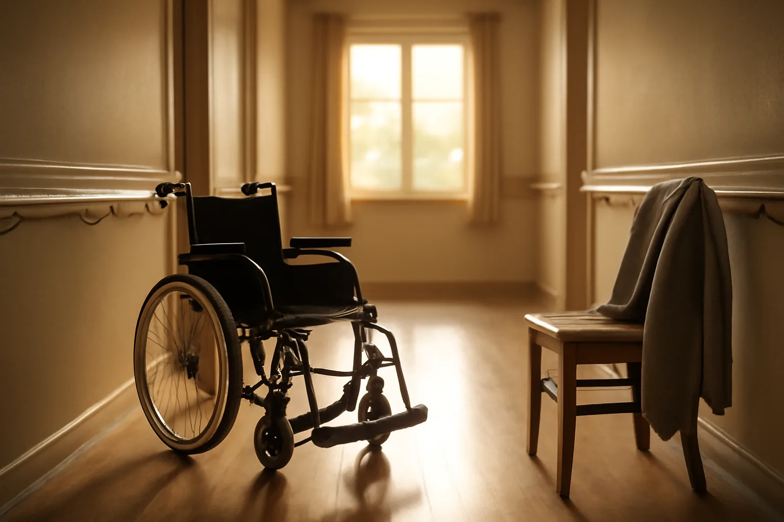 Sunlit hallway with handrails inside a home being prepared to open as a group home