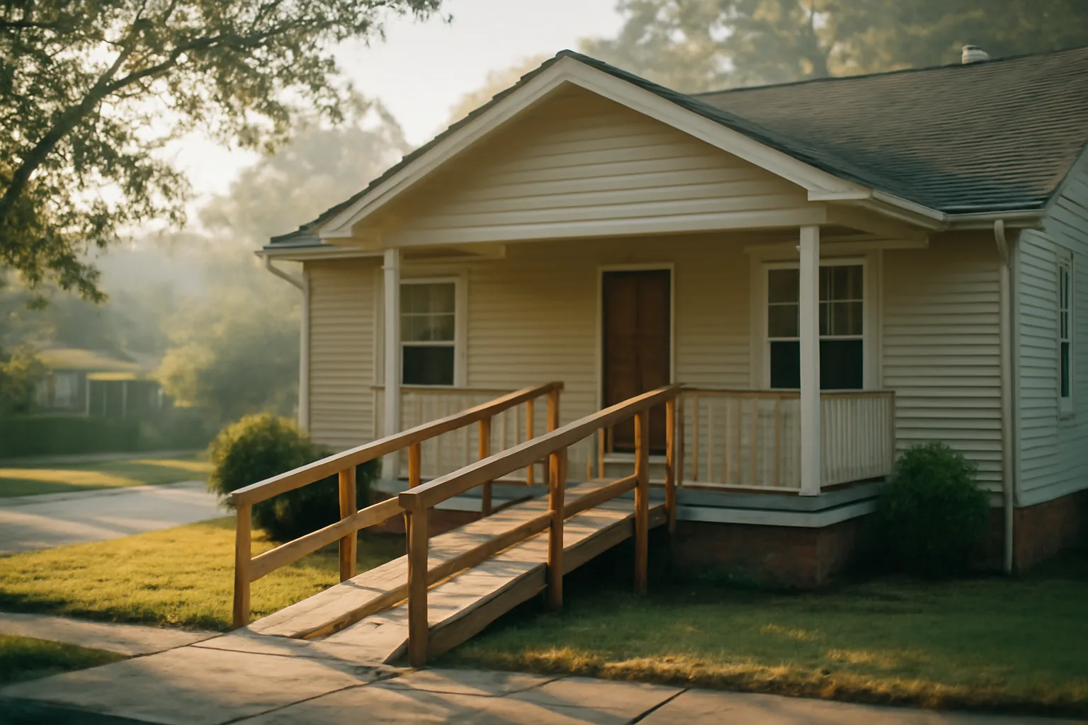 Small residential care home with wheelchair ramp representing how to open a personal care home