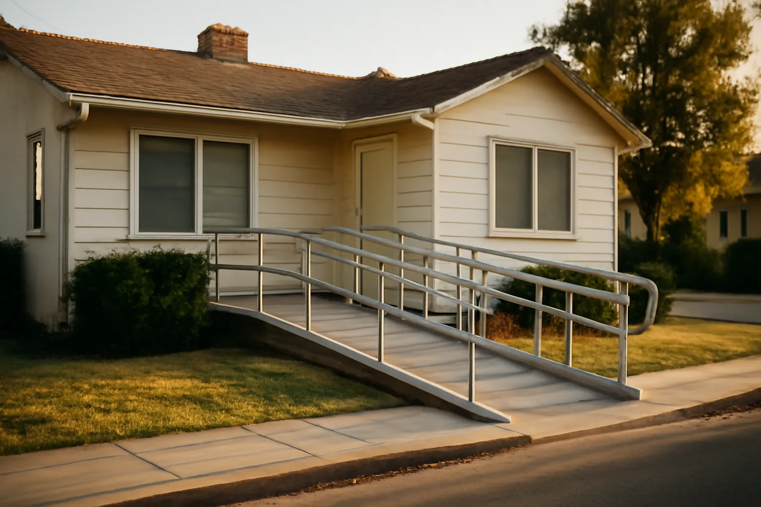 Single-family home converted for assisted living facility with wheelchair ramp in California