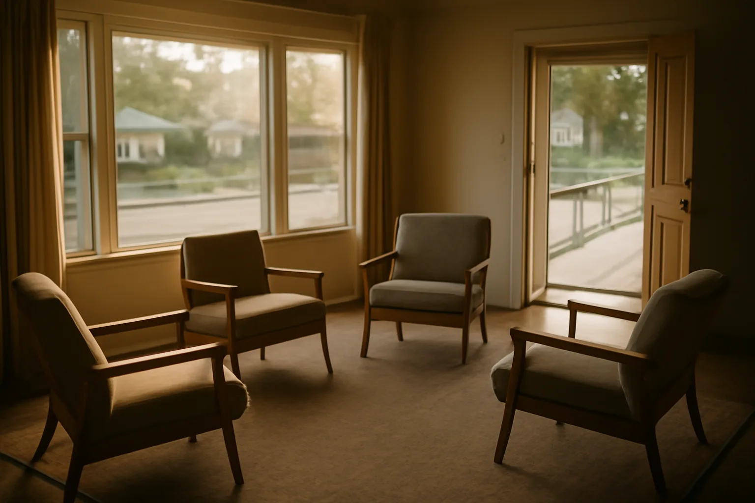 Sunlit living room in a house being converted into a licensed group home