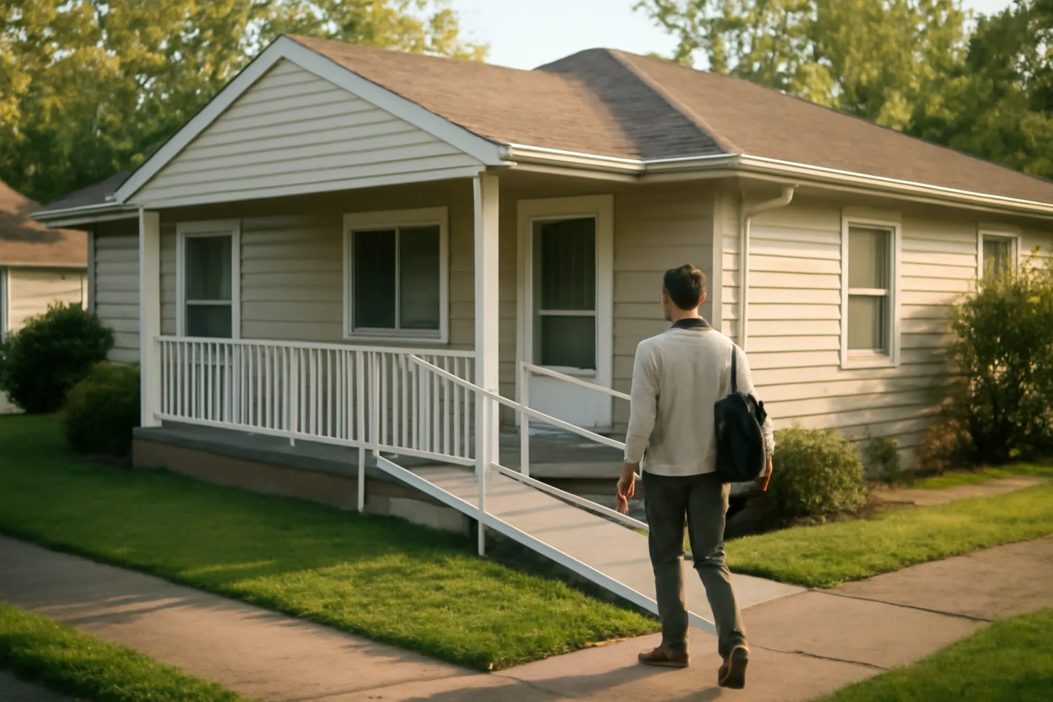 Residential house with wheelchair ramp representing how to start a behavioral group home