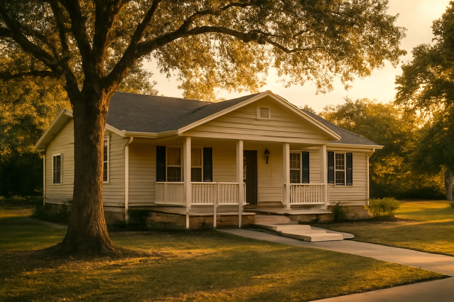 Single-family ranch house with wheelchair ramp, set up as a residential group home