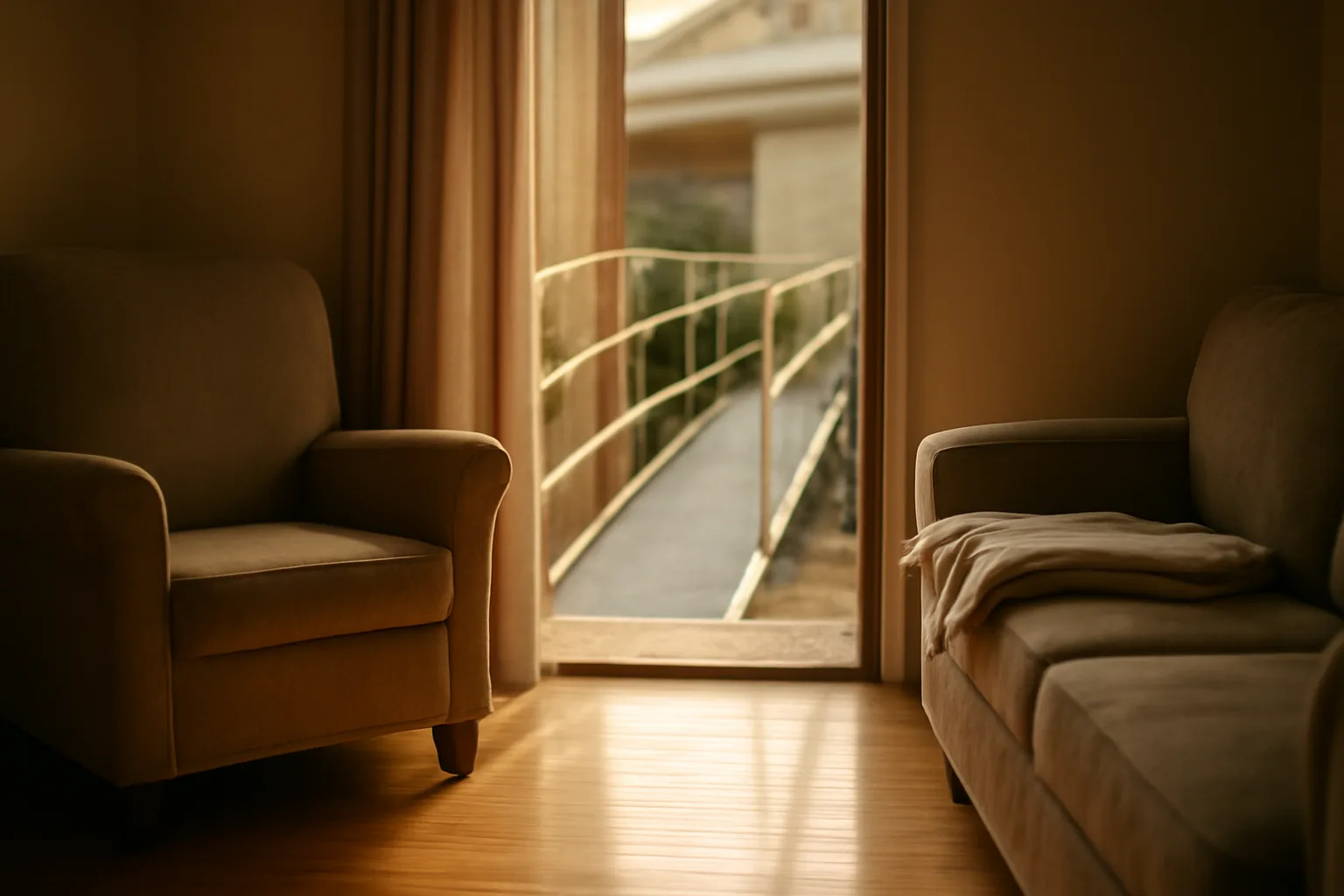 Sunlit living room in a residential care home set up for veteran group home care