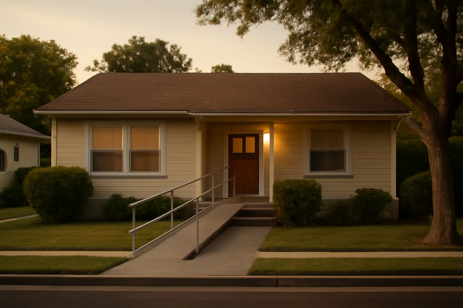 California ranch-style house with wheelchair ramp used as a licensed group home