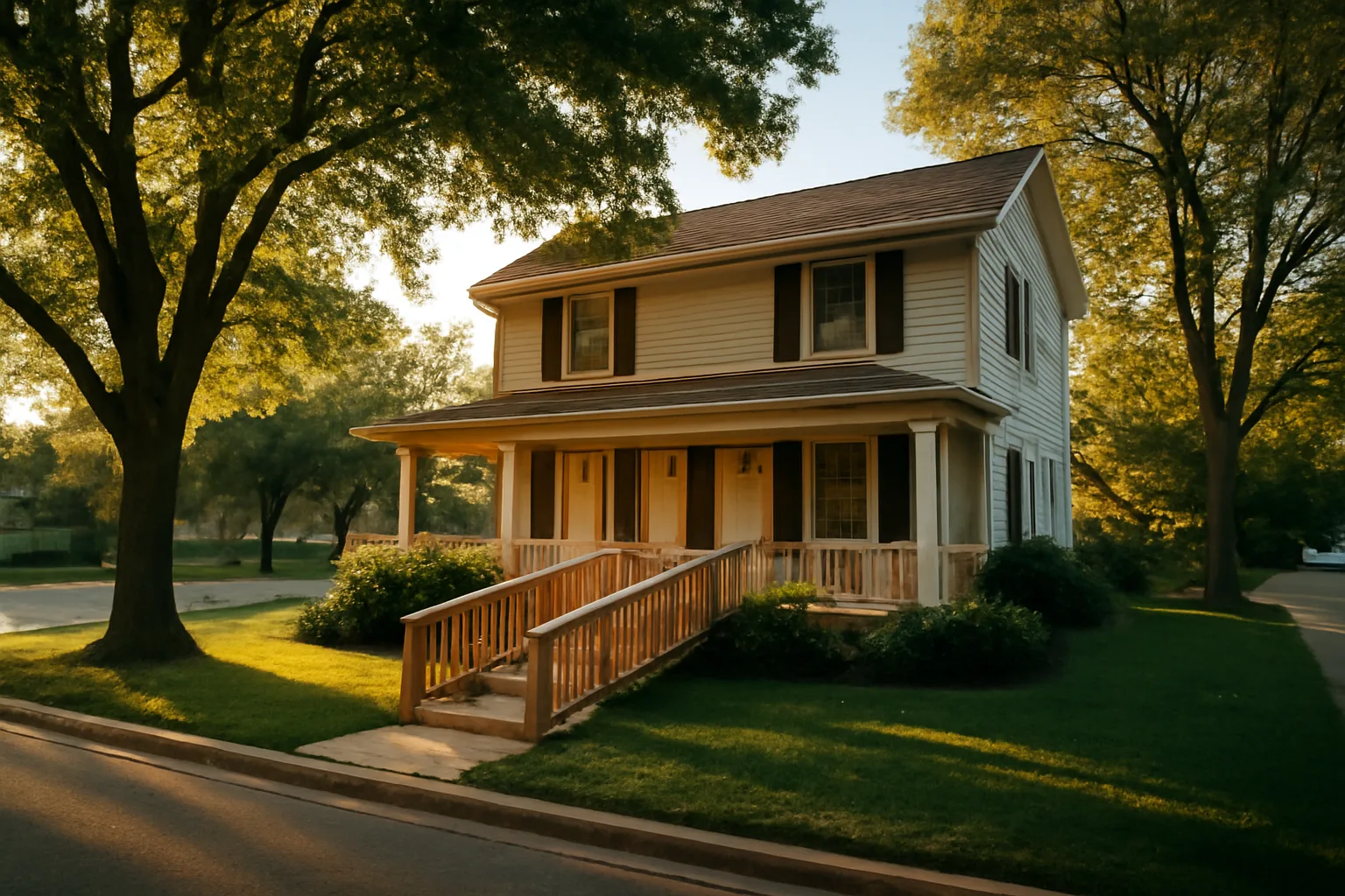 Residential group home exterior in suburban Illinois neighborhood with accessible entrance
