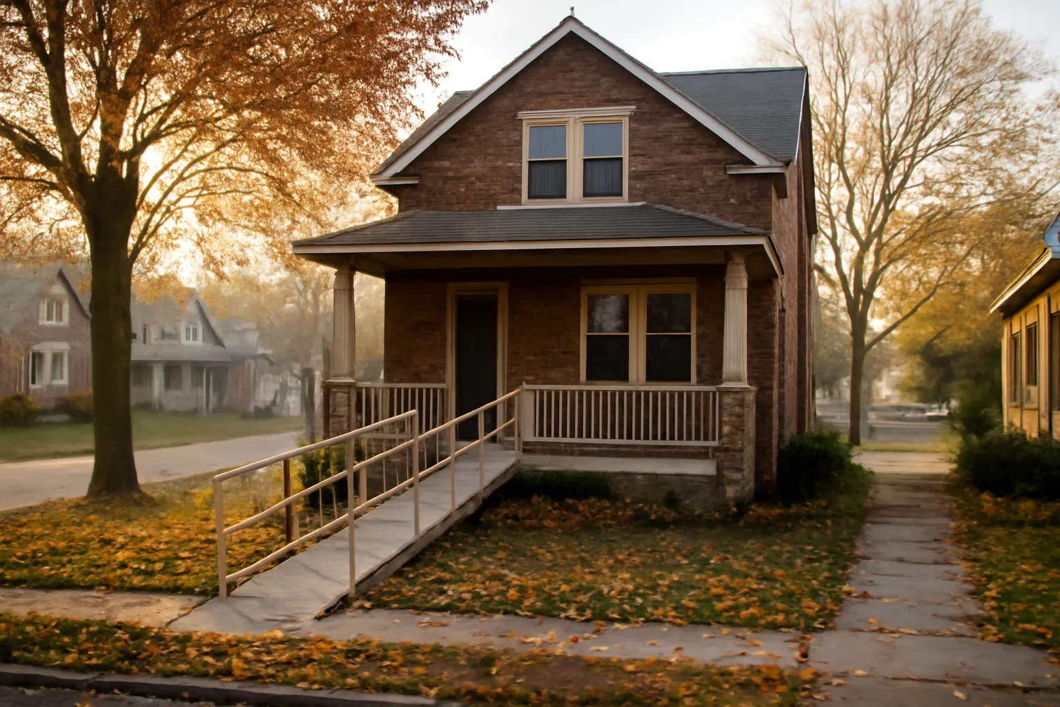 Brick Milwaukee house with wheelchair ramp representing a small residential group home