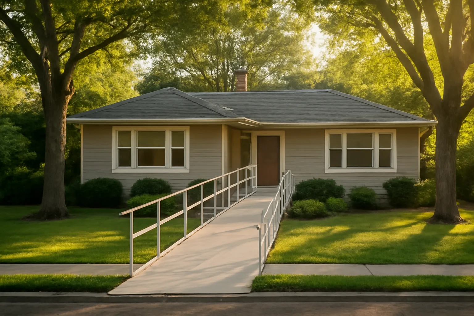 suburban home exterior with accessible ramp representing starting a group home in pa