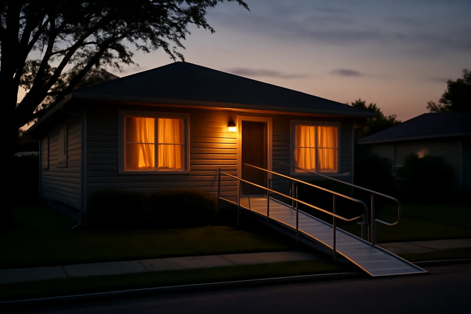 Residential house with wheelchair ramp representing a licensed group home in Washington state