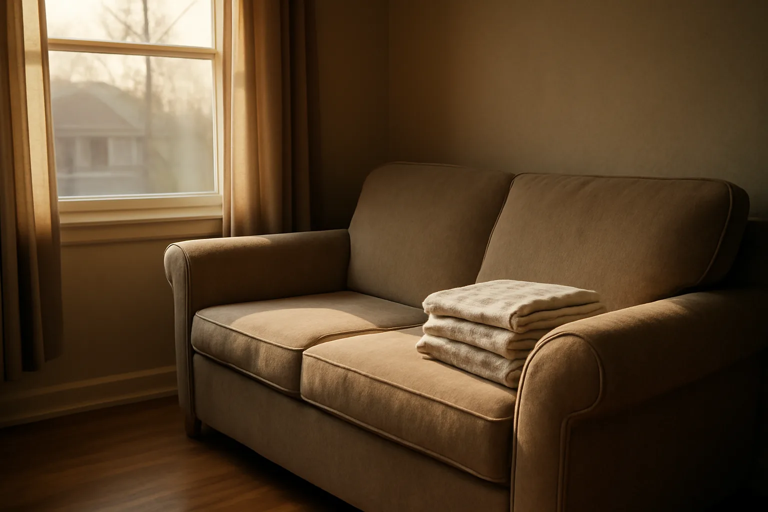 Empty living room in a house being prepared as a youth group home