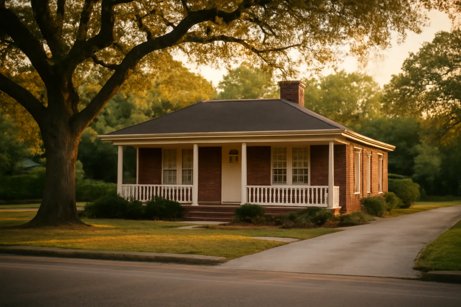 Suburban brick home exterior representing a licensed youth group home in Georgia