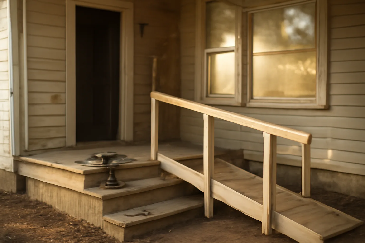 Wheelchair ramp under construction outside a house being converted into a group home