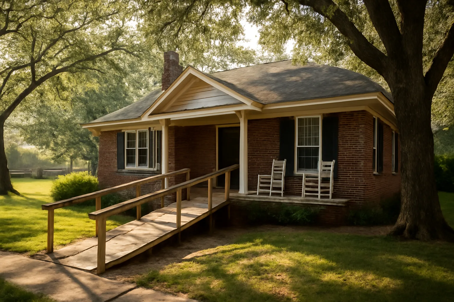Licensed assisted living facility house in North Carolina with porch and wheelchair ramp